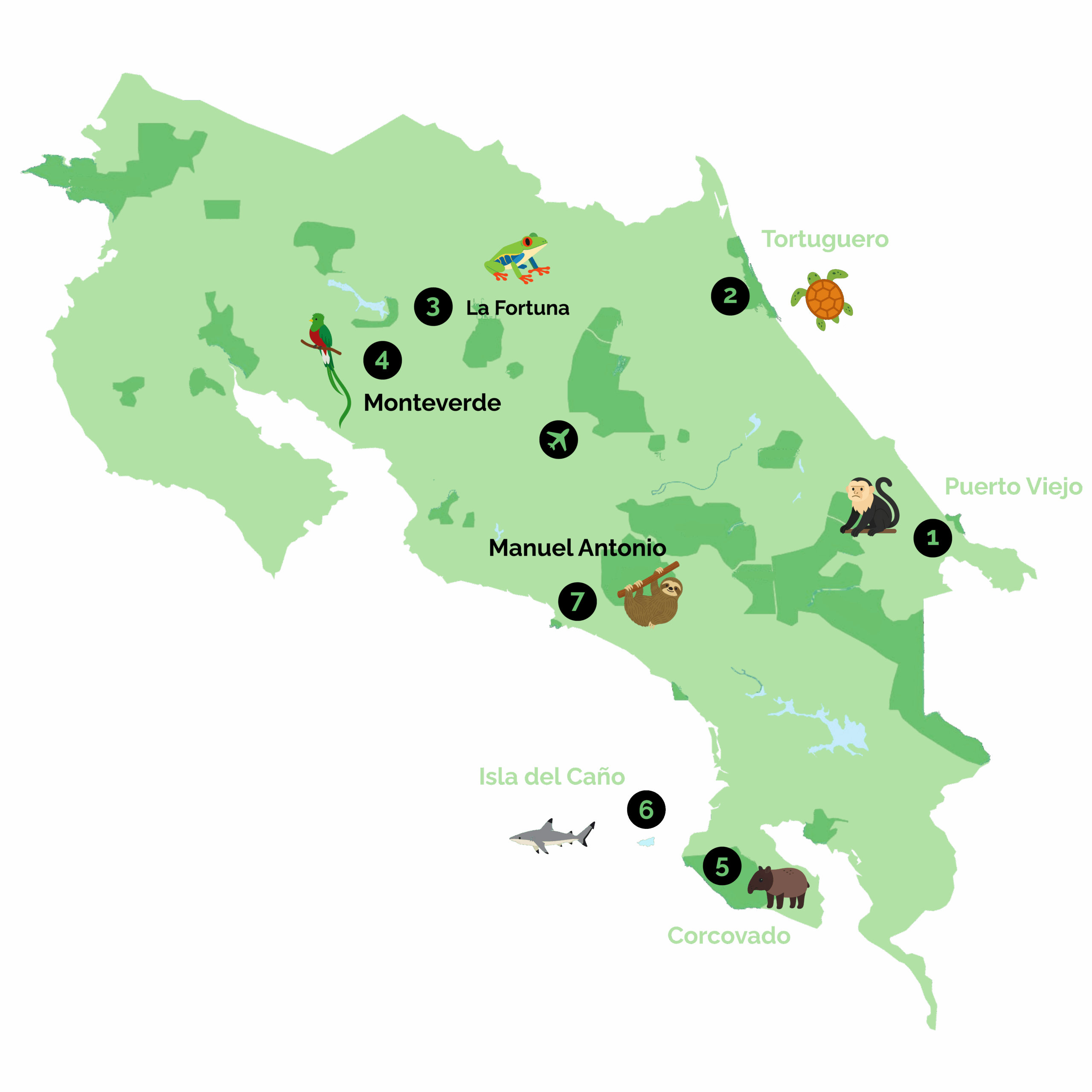 Mapa Costa Rica: Naturaleza salvaje